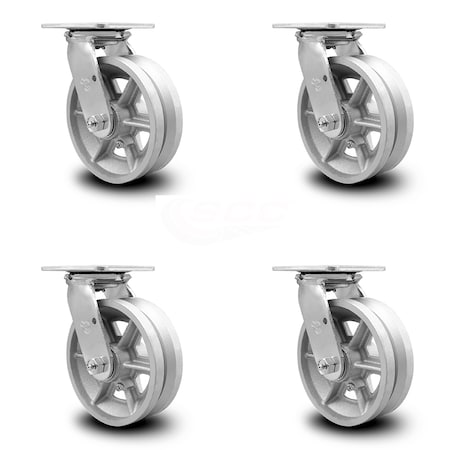 Service Caster 6 Inch V Groove Semi Steel Wheel Swivel Caster Set with Roller Bearings SCC SCC-30CS620-VGR-4